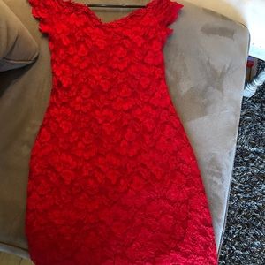 Off shoulder red lace dress
